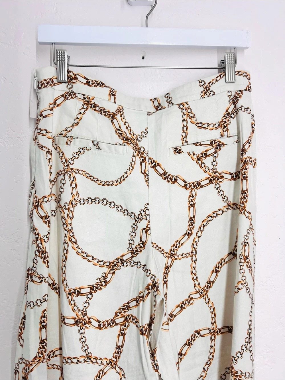 Maeve Linen Blend High-Waist Wide-Leg Chain Print Palazzo Pants 10 Cream NWT - Picture 7 of 13